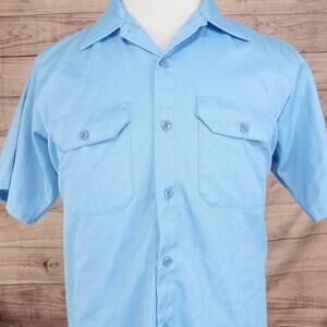 VTG Big Ben by Wrangler Shirt Mens Large Blue Short Sleeve Workwear Made USA -W1
